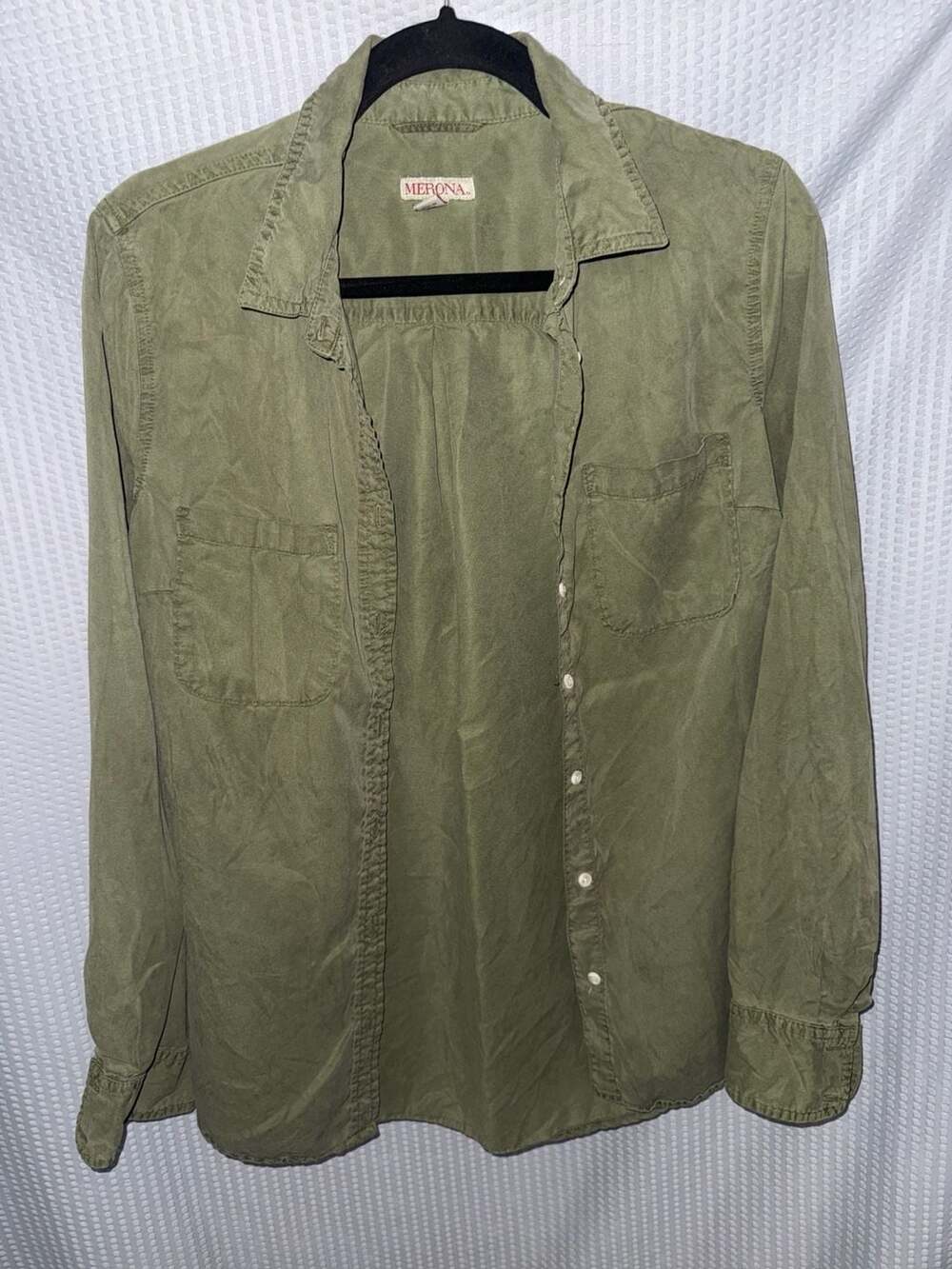 Merona Olive Green Long Sleeve Button Down Utility Shirt Size M